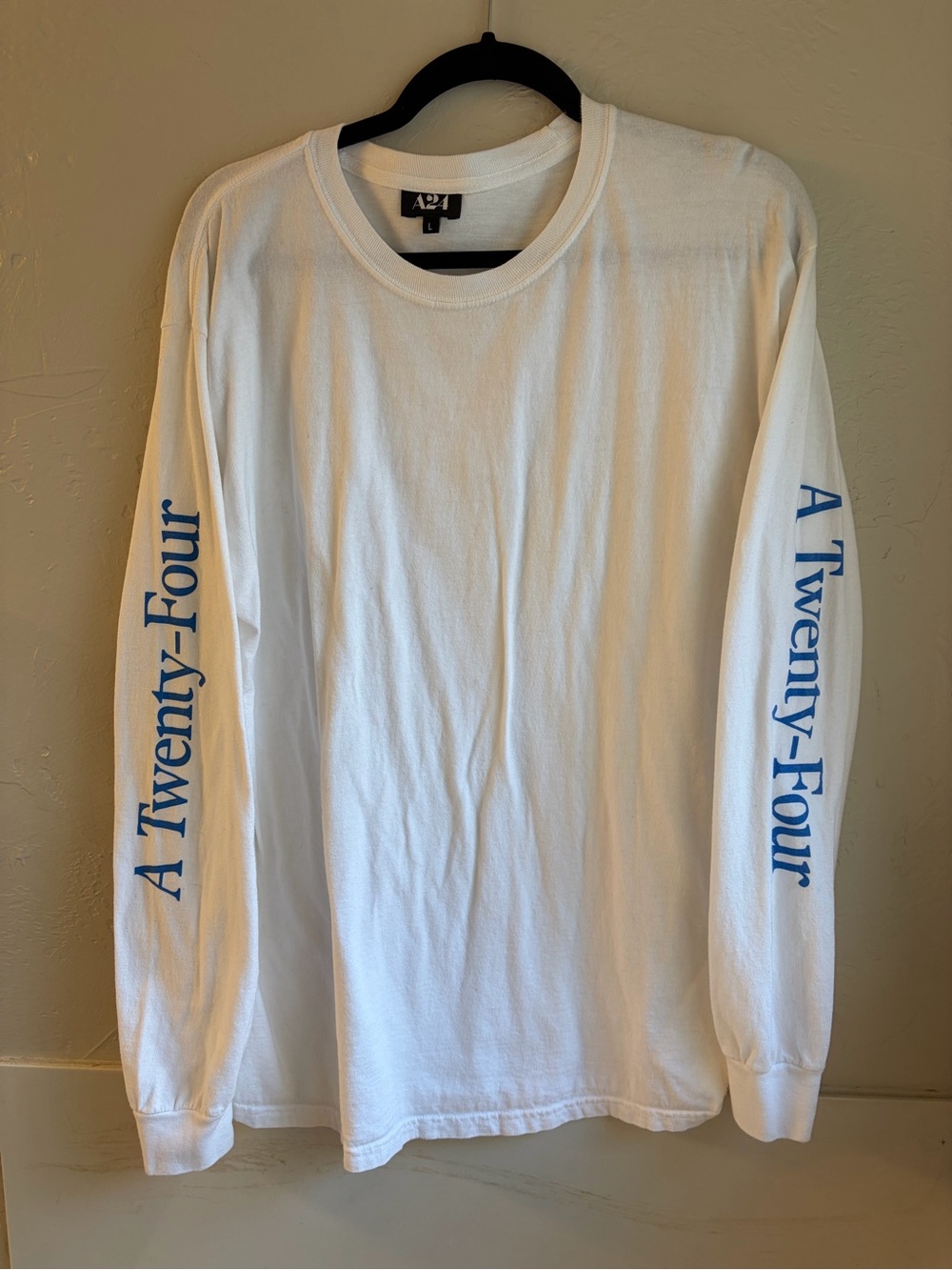 A24 - White/Blue Graphic Logo Crew Neck Long Sleeve T-Shirt - Size L